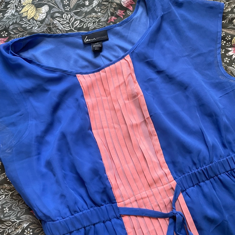 Lane Bryant Plus Size Blue and Peach Pleated Mini Dress Size 14/16